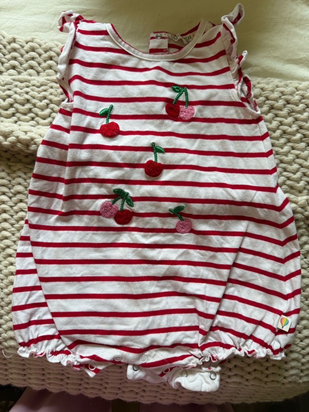 Adventure wear romper Striped Cherry Baby Romper - Red & White size 12m